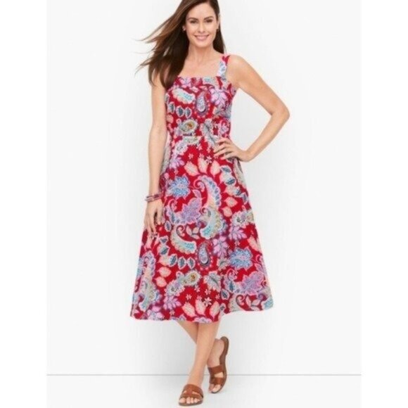 Talbots Red Paisley Fit and Flare Midi Dress